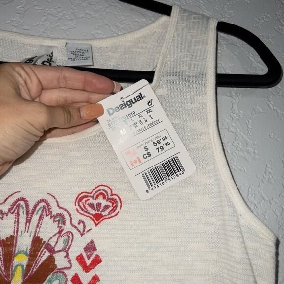 NWT Desigual White Embroidered Learn‎ Tank Top Size Small - Picture 7 of 8